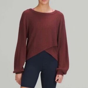 Lululemon Reversible Cross Over Sweater Smoky Red Burgundy Sleeve Size 6